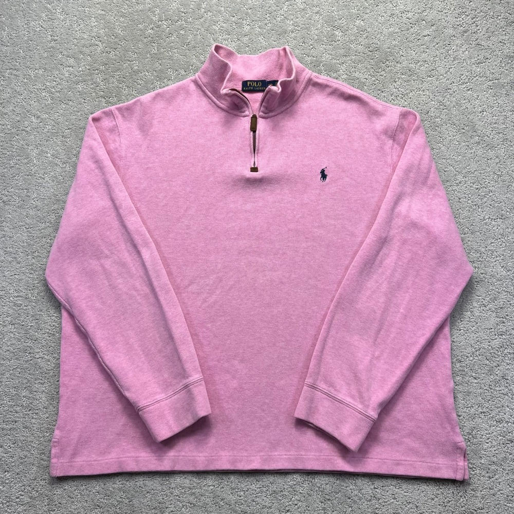Polo Ralph Lauren Sweater Mens XXL Pink 1/4 Zip Cotton Ribbed Knit Pullover Pony